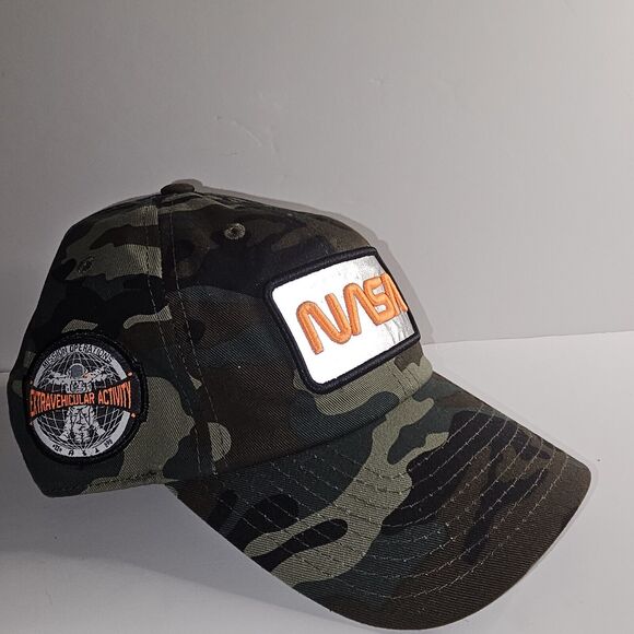 NASA Camo Baseball Hat REFLECTIVE Logo Patches + Stitching Adjustable Camoflauge - Picture 7 of 14